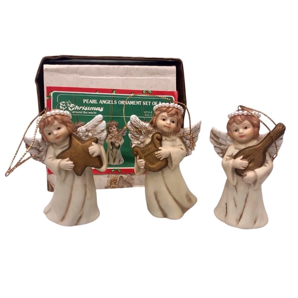 Christmas around the world Pearl Angels Tree Ornaments Set of 3 In The Box